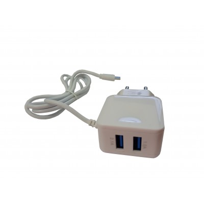 Incarcator Telefon , Tableta Cu MicroUSB si 2 Porturi USB Extra - 1 A & 2.1 A , Alb