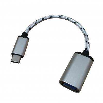 Cablu adaptor USB Tip C-USB mama OTG , material panzat , Ultra Quality , argintiu