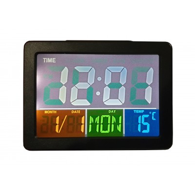 Ceas Electronic cu ecran LCD iluminat,termometru,alarma 8 tonuri,senzor de zgomot,negru