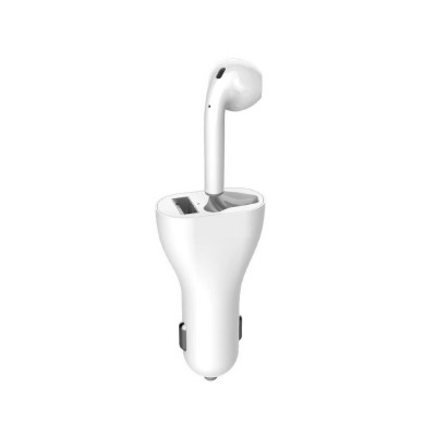 Casca bluetooth pentru urechea dreapta,suport cu incarcare auto,elSales.alb