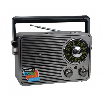Radio Portabil elSales MD-1176 , Difuzor 8 cm , Bluetooth , USB , MicroSD , Auxiliar , Acumulator Integrat , Gri