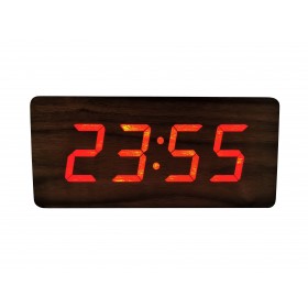 Ceas de birou elSales Wood Design , LED rosu , afisare temperatura , data , alarma , culoare lemn maro