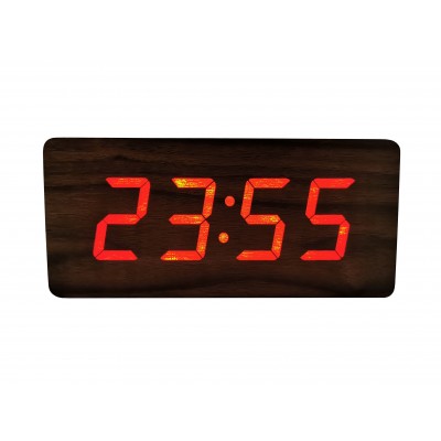 Ceas de birou elSales Wood Design , LED rosu , afisare temperatura , data , alarma , culoare lemn maro