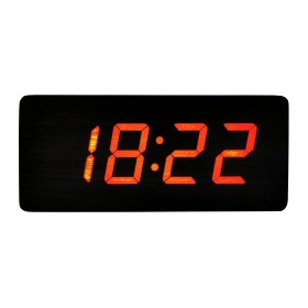 Ceas de birou elSales Wood Design , LED rosu , afisare temperatura , data , alarma , culoare lemn negru