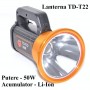 Lanterna elSales TD-T22 cu LED SMD 50 W si panou 12 LED-uri 50 W , acumulator integrat , auriu