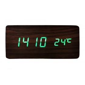Ceas de masa elSales ELS-1574 , afisaj LED verde , temperatura , data , format ora 24 h , lemn maro