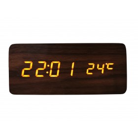 Ceas de masa elSales ELS-1574 , afisaj LED galben , temperatura , data , format ora 24 h , lemn maro