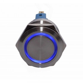 Buton prin apasare elSales ELS-PBA25, diametru 25mm, 24 Volti, lumina albastra pentru spalatorii auto, industrial,metalic