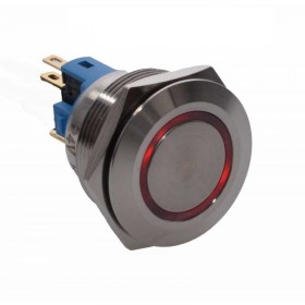 Buton prin apasare elSales ELS-PBR25, diametru 25mm, 24 Volti, lumina rosie pentru spalatorii auto, industrial, metalic