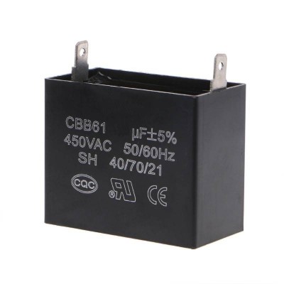 Condensator Pornire Motor elSales CBB61-2C-105, Putere 1,5 uf, Tensiune 450 V, 2 Pini, Forma Dreptunghi, Negru