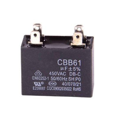 Condensator Pornire Motor elSales CBB61-4C-305 , Putere 3,5 uf, Tensiune 450 V, 4 Pini, Forma Dreptunghi, Negru