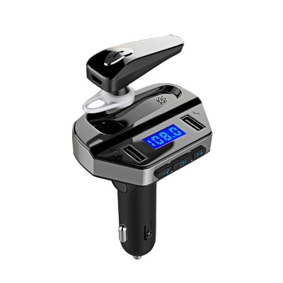 Modulator FM elSales ELS-V6 cu casca Bluetooth integrata, 2 USB-uri pentru redare muzica si incarcare rapida, negru