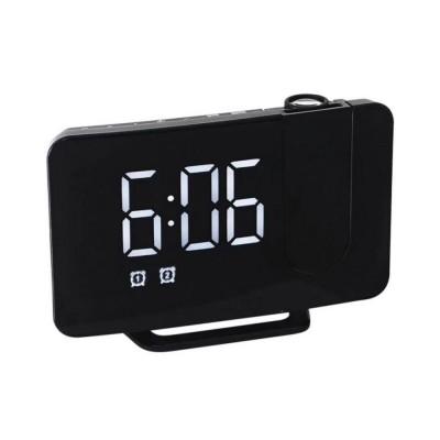 Ceas cu proiectie laser cu lumina rosie elSales ELS-0716, afisaj LED alb, intensitate reglabila, radio FM, negru