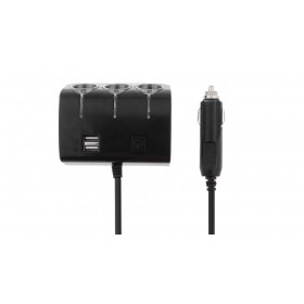 Priza Bricheta Auto Cu 3 Iesiri + 2 USB-uri Pentru Alimentare Dispozitive , Negru