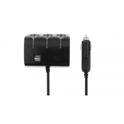 Priza Bricheta Auto Cu 3 Iesiri + 2 USB-uri Pentru Alimentare Dispozitive , Negru