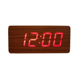 Ceas De Birou Cu LED, 21x9x4 cm, Wood Design , Afisare Temperatura , Data , Alarma , Lemn Maro