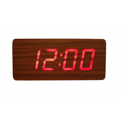 Ceas De Birou Cu LED, 21x9x4 cm, Wood Design , Afisare Temperatura , Data , Alarma , Lemn Maro