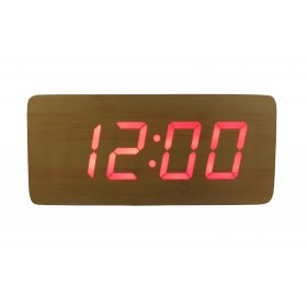 Ceas De Birou Cu LED , Wood Design , Afisare Temperatura , Data , Alarma , Lemn Deschis