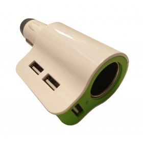 Incarcator auto cu 3 USB-uri si 1 priza auto , 12-24 Volti , 5 Volti , 3 Amperi , Deluxe Edition , Alb