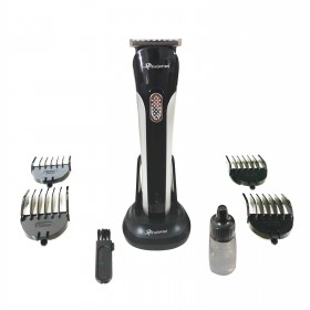 Aparat de tuns ProGemei, Fara fir, Cu stand, Lame Otel, Negru/Argintiu