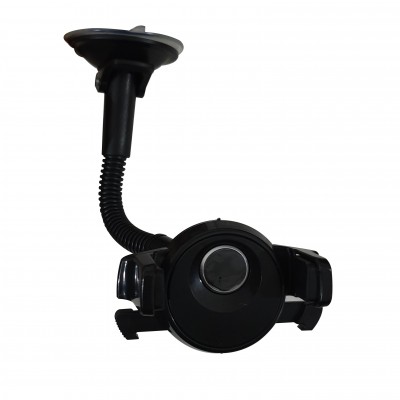 Suport telefon universal, Prindere pe ventuza, 20 cm lungime, rotire 360gr, Negru