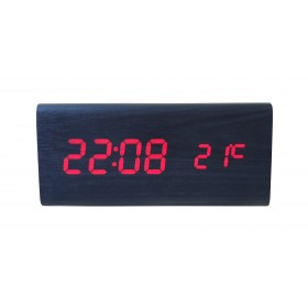 Ceas Birou , Afisaj LED , Incarcare Wireless , Bluetooth , Doua Difuzoare , Lemn Negru