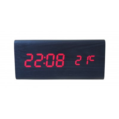 Ceas Birou , Afisaj LED , Incarcare Wireless , Bluetooth , Doua Difuzoare , Lemn Negru