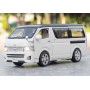 Masina Toyota Hiace cu usi, capota, portbagaj mobile, lumini faruri si stopuri, sunete motor, scara 1:32, alb lucios