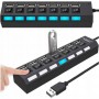 Hub extern elSales ELS-7PRT, cu 7 porturi USB 2.0, butoane individuale ON/OFF, conectare prin USB, negru