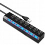 Hub extern elSales ELS-7PRT, cu 7 porturi USB 2.0, butoane individuale ON/OFF, conectare prin USB, negru