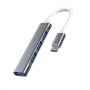 Adaptor HUB cu 4 porturi USB mama si conector USB tip C tata elSales ELS-HC41, design slim, argintiu