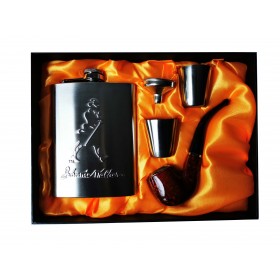 Set elSales ELS-JHW cu plosca metalica Johnnie Walker, doua shot-uri, pipa, cutie, argintiu