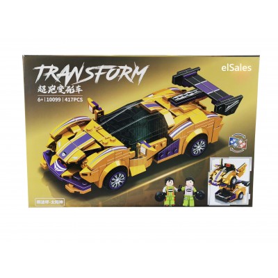Set de constructie masina transformer elSales ELS-10099, tip LEGO, supercar motorsport, 417 piese, galben