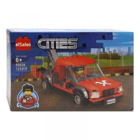 Set de constructie masina elSales ELS-65026, tip LEGO, AA cities, 123 piese, rosu