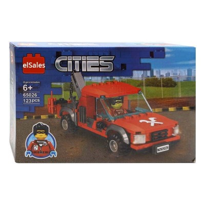 Set de constructie masina elSales ELS-65026, tip LEGO, AA cities, 123 piese, rosu