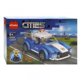 Set de constructie masina elSales ELS-65026, tip LEGO, AA cities, 124 piese, albastru