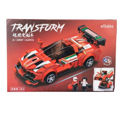Set de constructie masina transformer elSales ELS-10097, tip LEGO, Ferrari, 414 piese, rosu
