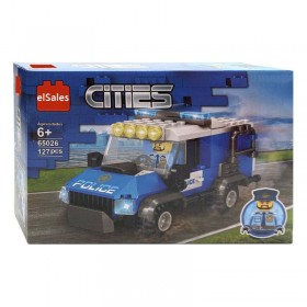 Set de constructie masina elSales ELS-65026, tip LEGO, AA cities, 127 piese, albastru