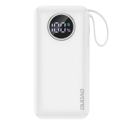 Baterie externa portabila Dudao, 10000 mAh, 22,5 W, port USB & USB Type-C, cablu compatibil Apple si USB Type-C inclus, alb