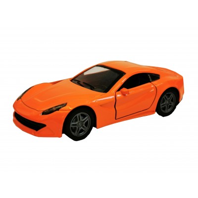 Masina Ferrari cu usi, capota, portbagaj mobile, lumini faruri si stopuri, sunete motor, scara 1:36, lungime 12.5 cm, portocaliu