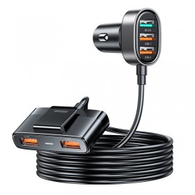Incarcator Auto Universal cu Prelungitor, Fast Charge, 5 x Port USB, 45 W, Lungime Cablu 1,5m, Design Ergonomic, Negru