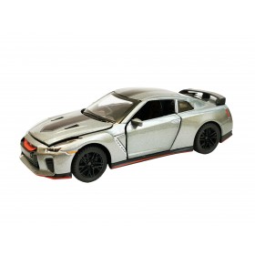 Masina Nissan GT-R R35 cu usi, capota, portbagaj mobile, lumini faruri si stopuri, sunete motor, scara 1:32,16.5 cm, argintiu