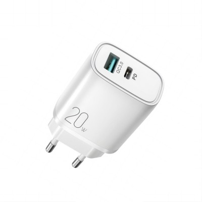 Incarcator Retea Fast Charge, 20W, Port USB Quick Charge 3.0 & Port USB Type-C, Design Ergonomic, Alb