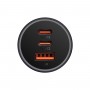 Incarcator Auto Baseus, Fast Charge, 2 x USB Type-C & USB, 65 W, Lumina LED, Design Compact, Gri