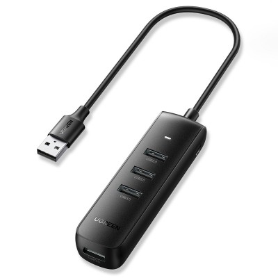 Hub Extern 4 in 1 Ugreen, 4 x USB Type A 3.0, 12 V, Viteza Transfer 5GB/s, Lungime Cablu 25 cm, Negru