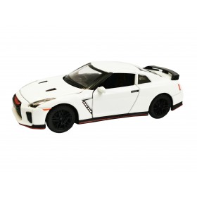 Masina Nissan GT-R R35 cu usi, capota, portbagaj mobile, lumini faruri si stopuri, sunete motor, scara 1:32, alb