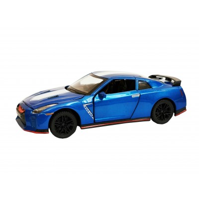 Masina Nissan GT-R R35 cu usi, capota, portbagaj mobile, lumini faruri si stopuri, sunete motor, scara 1:32, albastru
