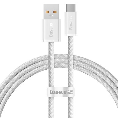 Cablu de date si incarcare Baseus, Fast Charging, USB - USB Type-C, 100 W, Rezistent & Flexibil, Lungime 1 m, Alb