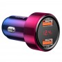 Incarcator auto Baseus Magic Series, 2 USB, 6 A, 45 W, incarcare Dual QuickCharge 3.0, afisare voltaj digital, multicolor
