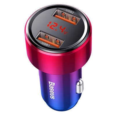 Incarcator auto Baseus Magic Series, 2 USB, 6 A, 45 W, incarcare Dual QuickCharge 3.0, afisare voltaj digital, multicolor